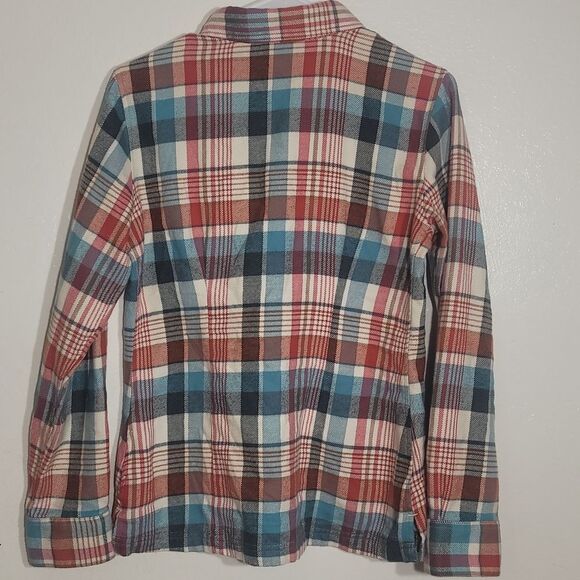 Patagonia Fjord Plaid Flannel Button Down Shirt EUC Midweight sz 4 Red Blue - Picture 7 of 7